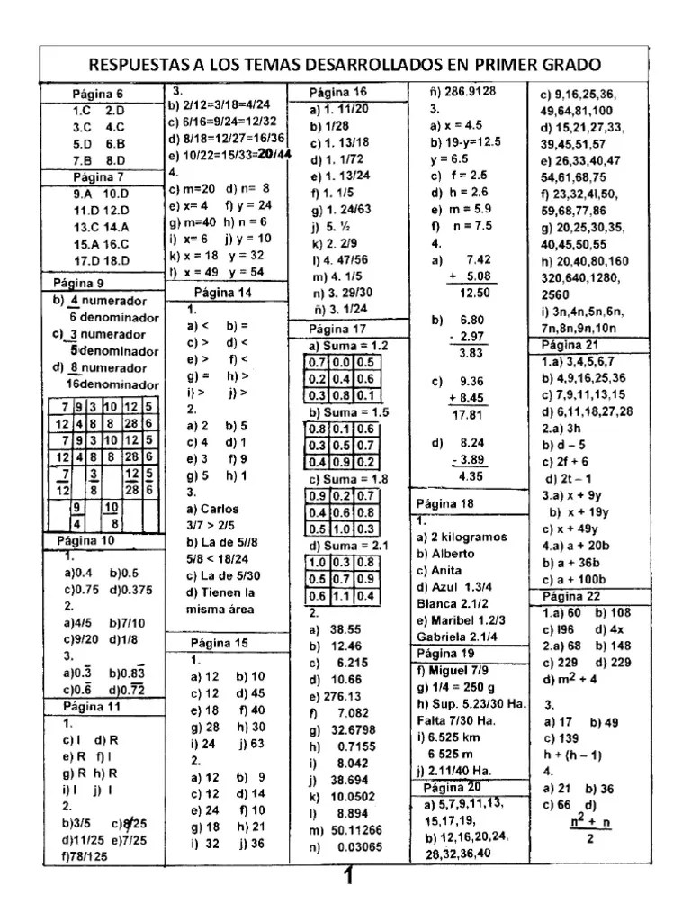 Libro de primaria grado 6º. Respuestas Complemento Matematico 1 Pdf