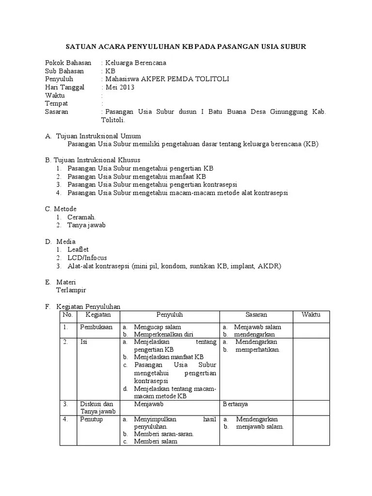 Satuan Acara Penyuluhan KB PBL | PDF