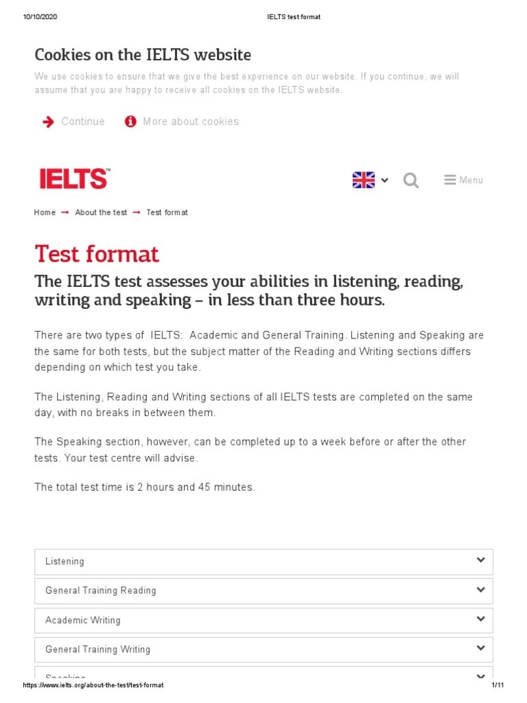 IELTS Test Format | PDF | International English Language Testing System ...