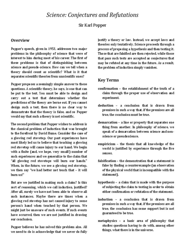Science: Conjectures And Refutations: Sir Karl Popper | PDF | Karl ...