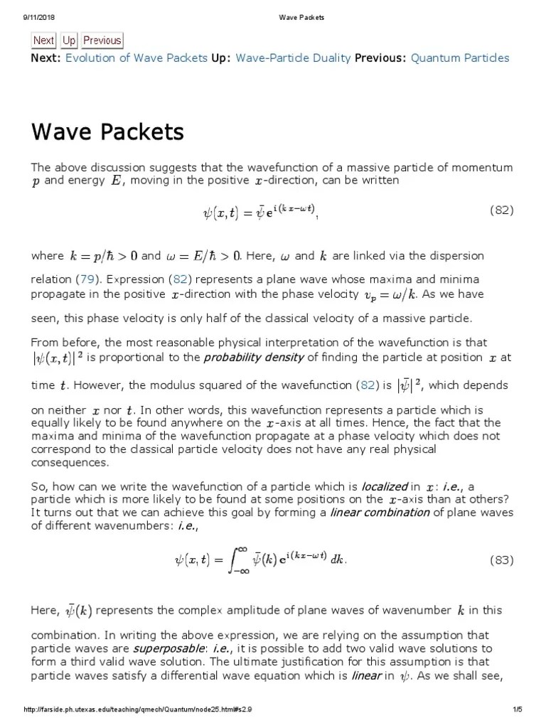 Wave Packets: Evolution Of Wave Packets Wave-Particle Duality Quantum ...