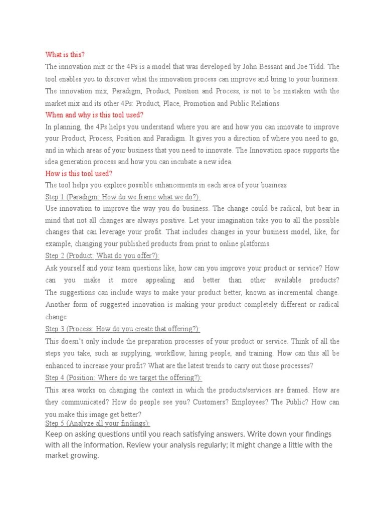 4ps Innovation | PDF | Idea | Innovation