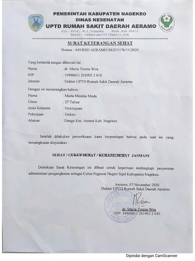 Surat Keterangan Sehat Jasmani Dan Rohani | PDF