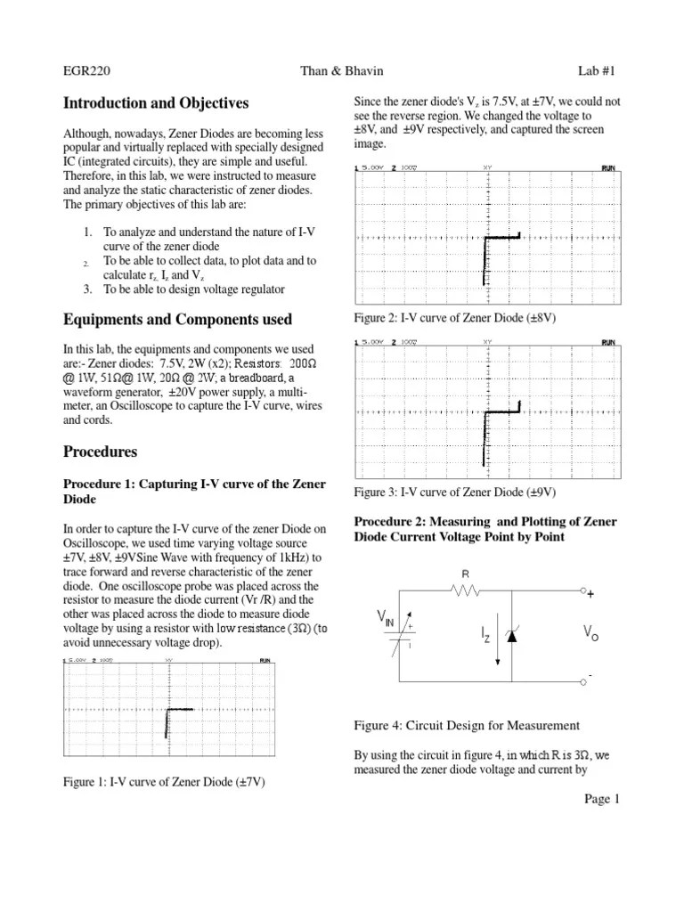 Eletronics Lab Report Zener Diodes Diode Electrical