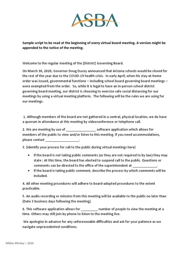 Sample Script To Begin Virtual Meetings | PDF | Government | Business