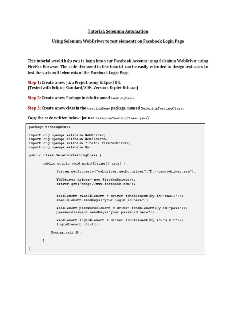 Automating Login To The Facebook Page Using Selenium WebDriver: A Step ...