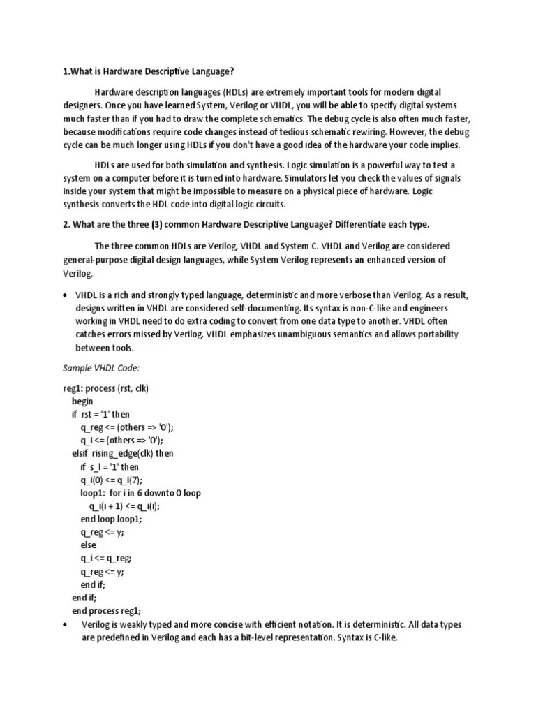 Hardware Descriptive Language | PDF | Hardware Description Language | Vhdl