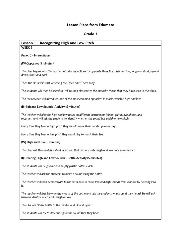 Part 5 - Grade 1 Edumate Music LP - Recognizing High And Low Pitch | PDF | Pitch (Music) | Sound