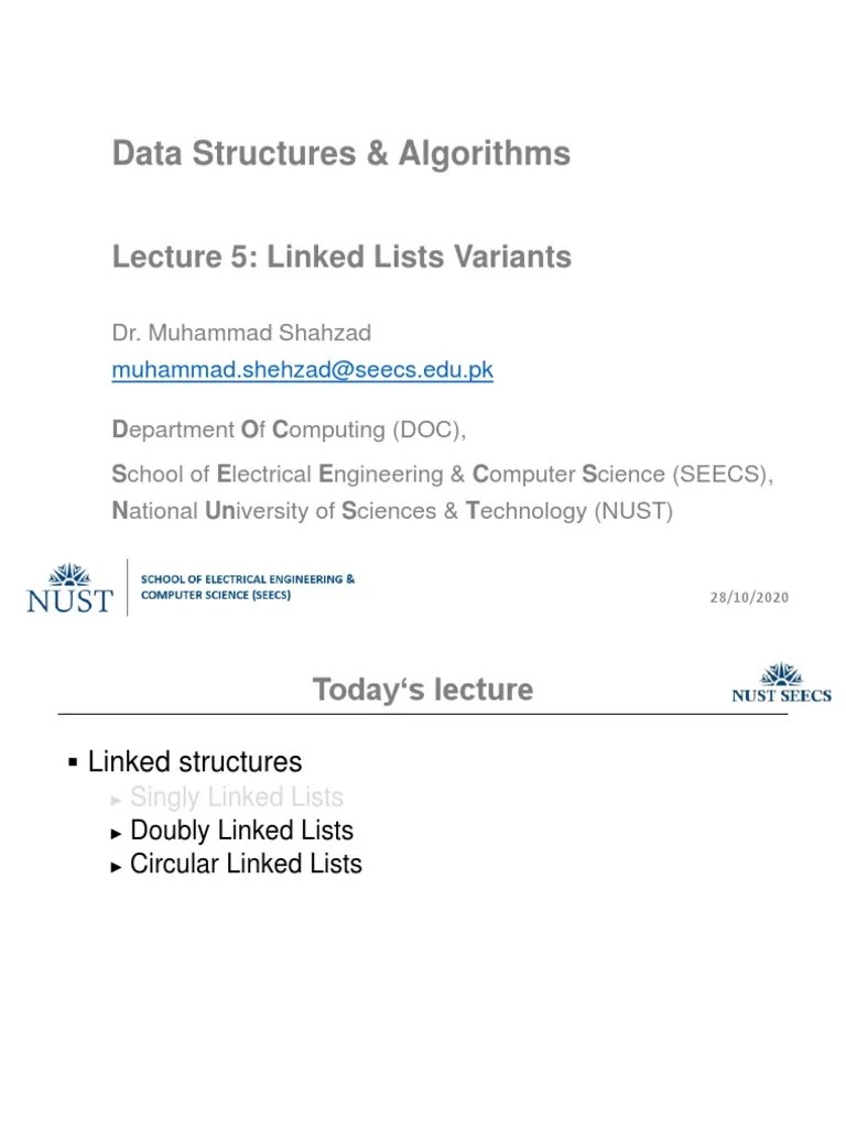 Data Structures & Algorithms: Lecture 5: Linked Lists Variants | PDF ...