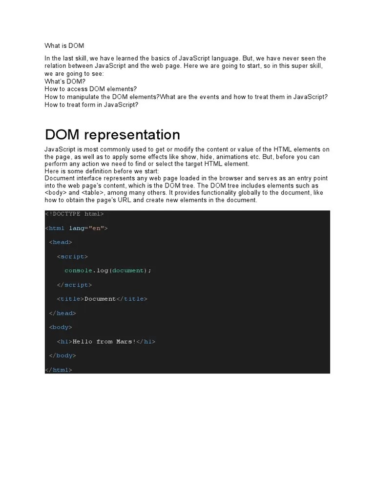 DOM Representation | PDF | Document Object Model | Html Element