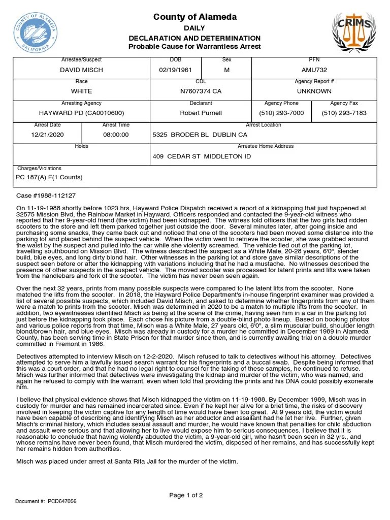David Misch Probable Cause Affidavit | PDF | Detective | Fingerprint