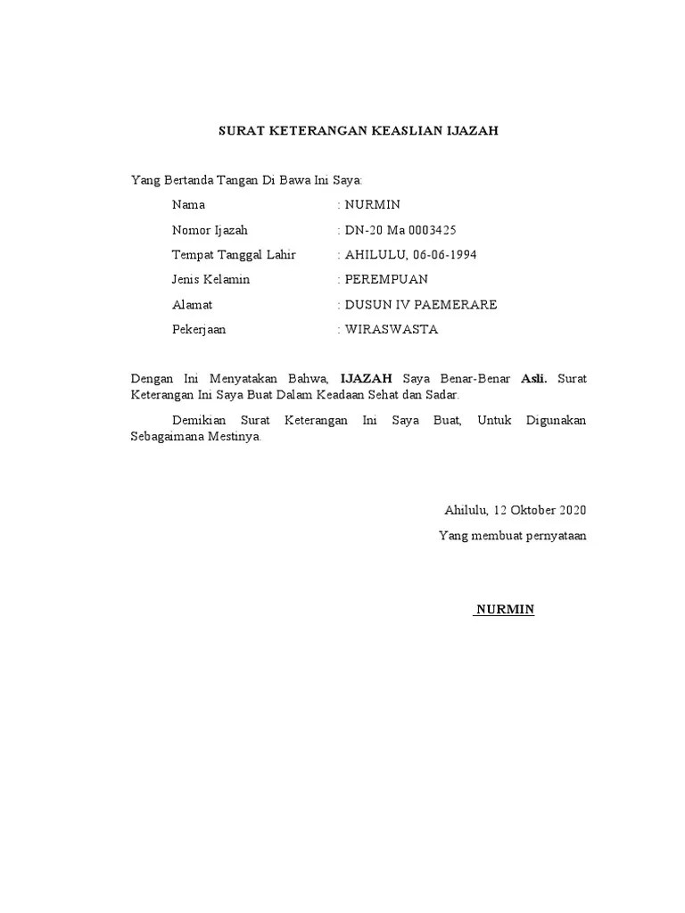 Surat Keterangan Keaslian Ijazah | PDF