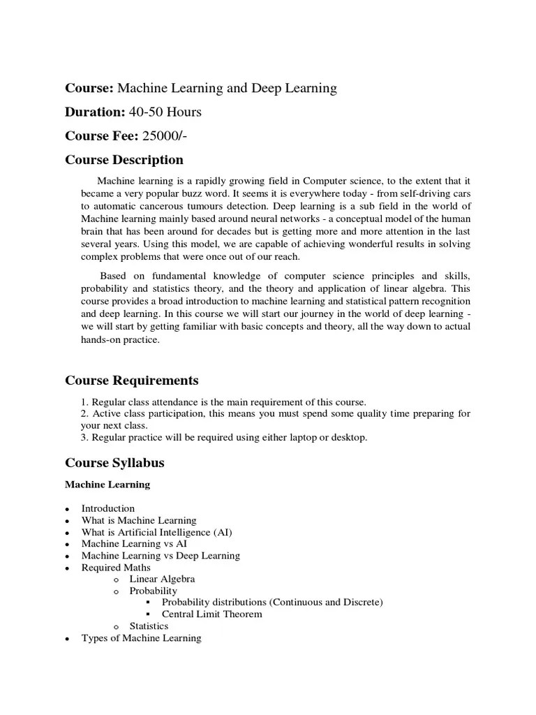 ML And Deep Learning Syllabus | Download Free PDF | Deep Learning ...