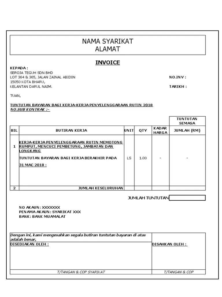 Contoh bayaran kemajuan & tax invoice (300515). Contoh Invois Pdf
