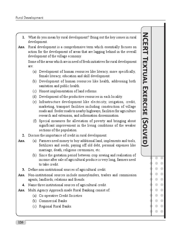 Ncert Solutions For Class 12 Economics Chapter - Rural Development | PDF | Organic Farming ...