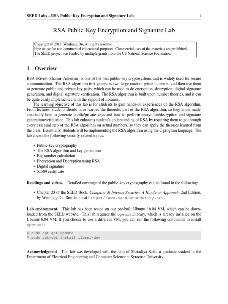 RSA Public-Key Encryption And Signature Lab | PDF | Public Key ...