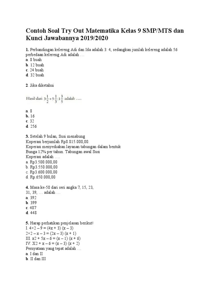 Soal try out matematika kelas . Contoh Soal Try Out Matematika Kelas 9 Smp