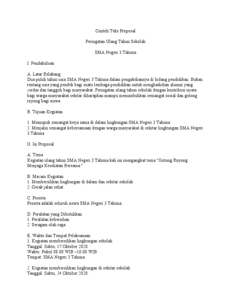 Buatlah satu proposal kegiatan tentang ulang tahun sekolah! Proposal Pentas Seni Pdf
