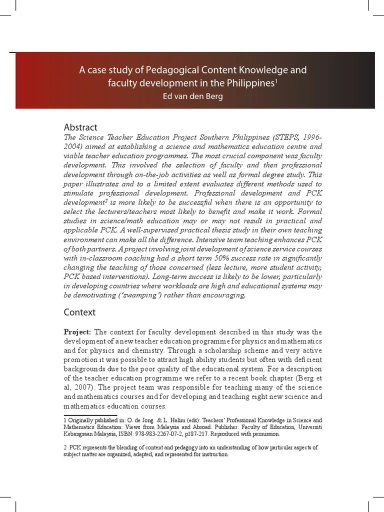 A Case Study Of Pedagogical Content Knowledge And Faculty Development In The Philippines | PDF ...