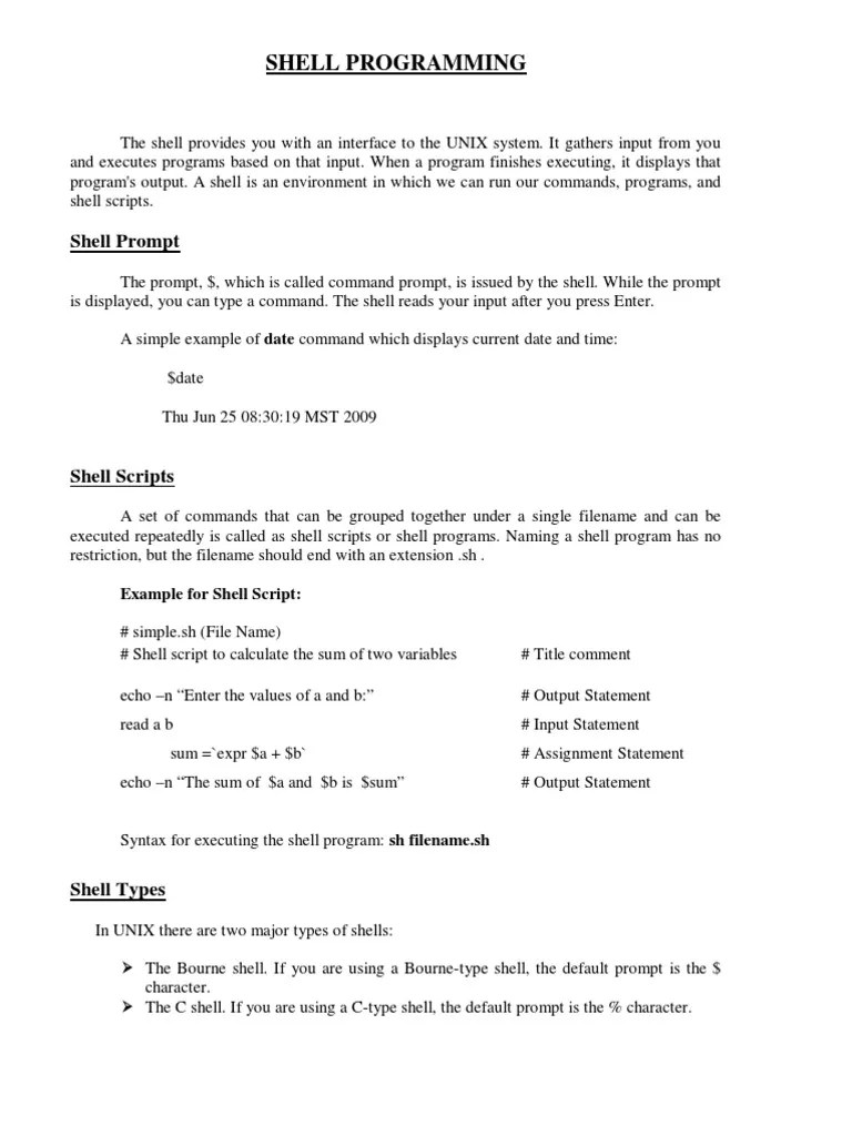 Shell Programming | PDF | Command Line Interface | Parameter (Computer ...