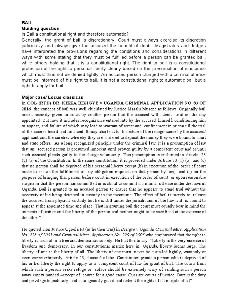 Criminal Procedure - Bail Bail Notes | PDF | Bail | Arrest