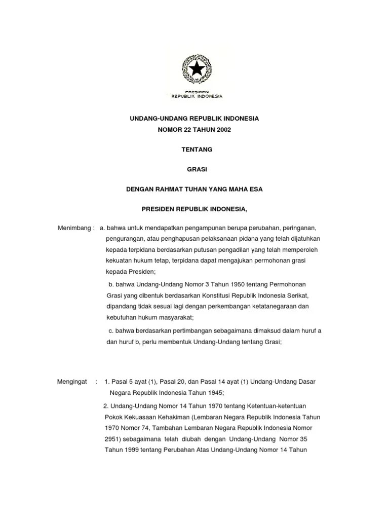 UU Nomor 22 Tahun 2002 Tentang Grasi | PDF