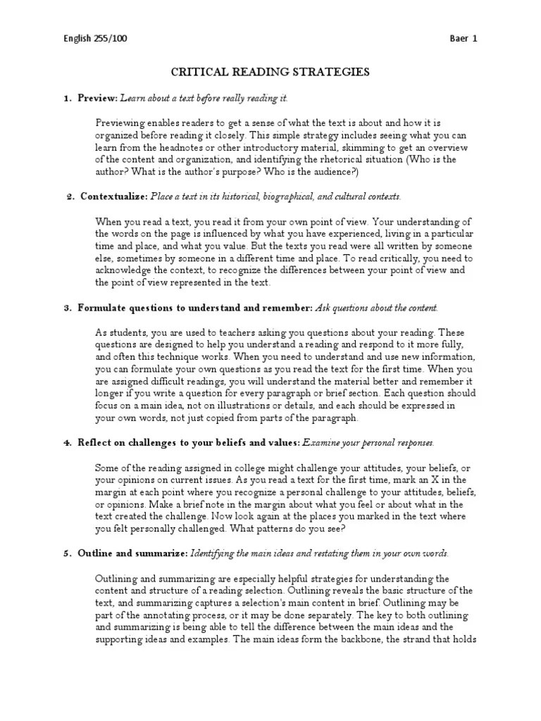 Critical Reading Strategies PDF | PDF | Argument | Reason