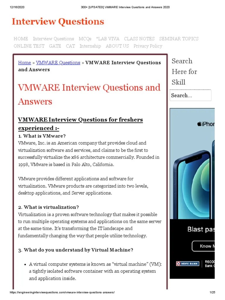 300+ (UPDATED) VMWARE Interview Questions And Answers 2020 | PDF | V Mware | Virtualization