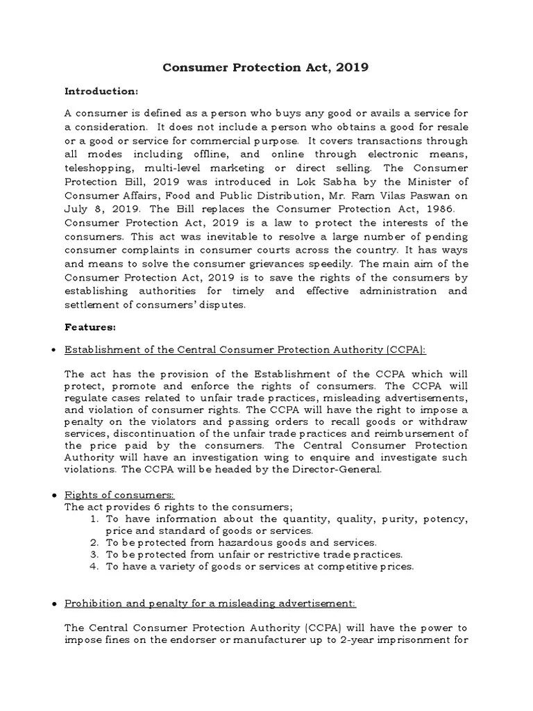 Consumer Protection Act 2019 | PDF | Consumer Protection | Mediation