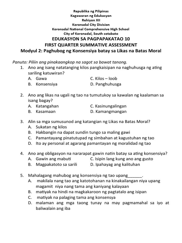 G10Module 2 Summative Assessment | PDF