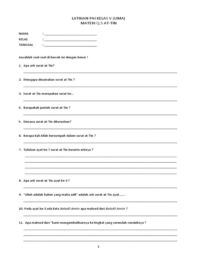 Ditulis kkg pai sedayu sabtu, . Soal Pai Materi Q S At Tin Pdf