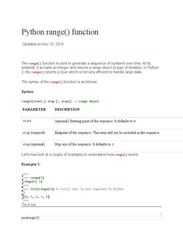 Python Range Function: Syntax | PDF