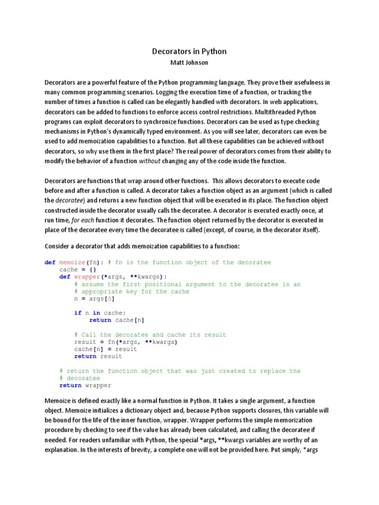 Decorators In Python: Memoize Wrapper | PDF | Subroutine | Object ...