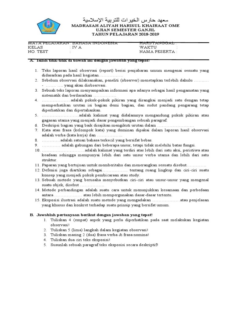 Soal B. Indo Ganjil 2018 | PDF