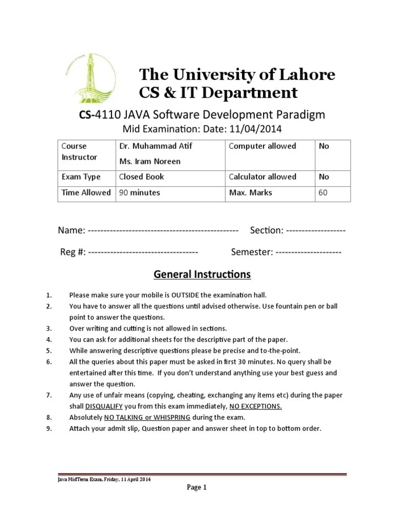 Java BS Mid Paper 2014 | PDF | Java (Programming Language ...