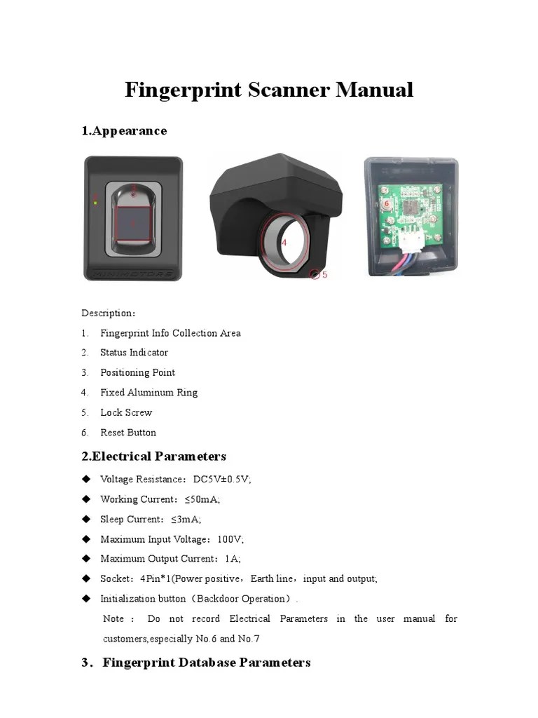 Fingerprint Scanner Manual: 1.appearance | PDF | Fingerprint ...