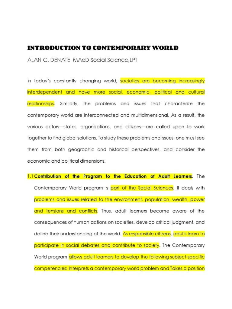 Introduction To Contemporary World: Alan C. Denate Maed Social Science ...