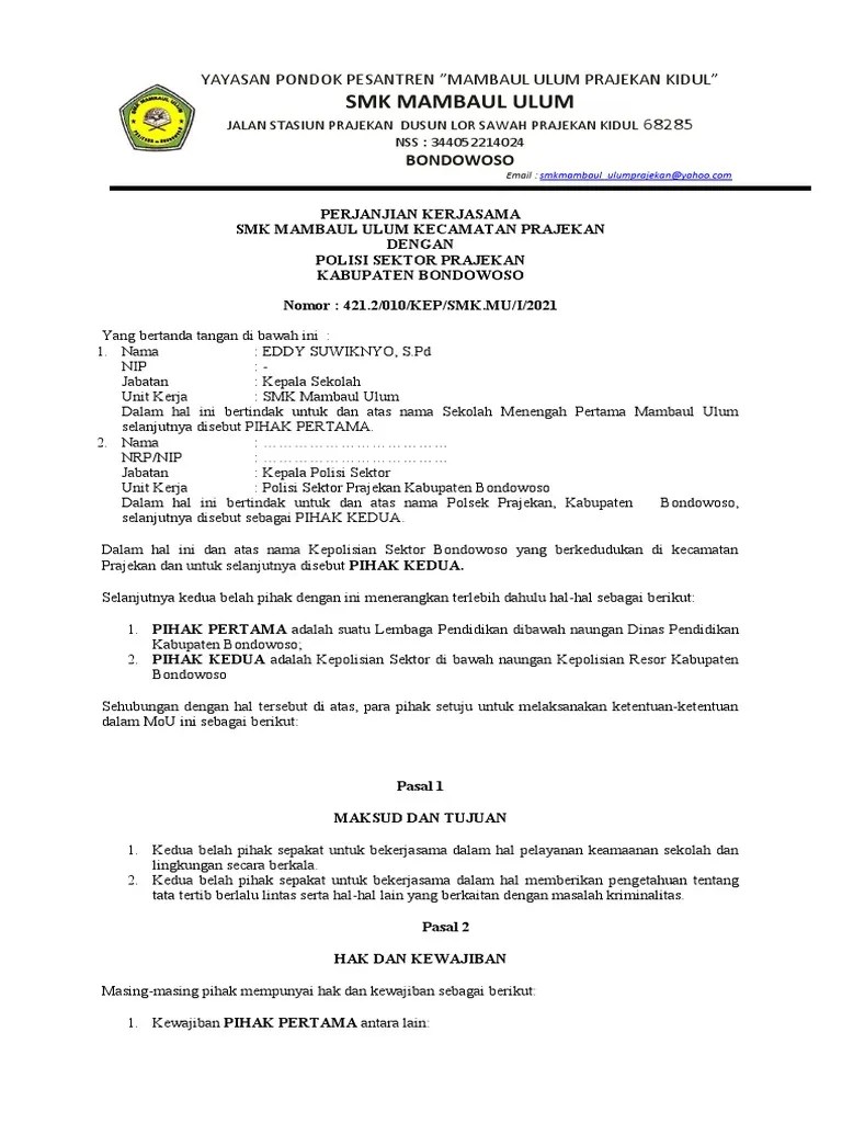 Contoh Perjanjian Kerjasama Dengan Kepolisian | PDF