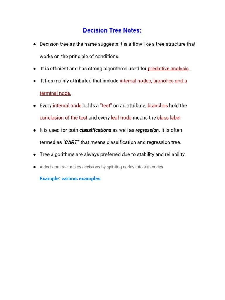 Decision Tree Notes | PDF | Algorithms And Data Structures ...