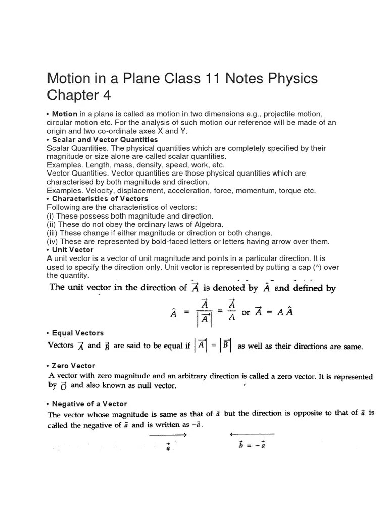 Motion In A Plane Class 11 Notes | PDF | Euclidean Vector | Acceleration