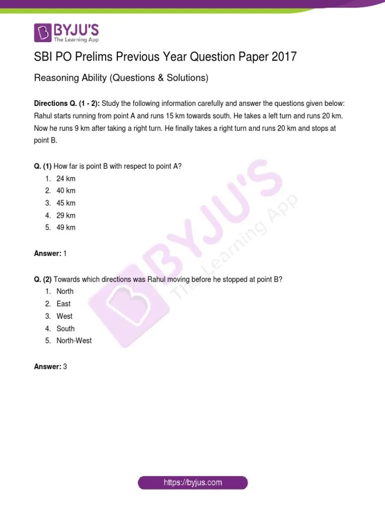 Reasoning Ability 2017 SBI PO Prelims Previous Year Question Paper PDF ...