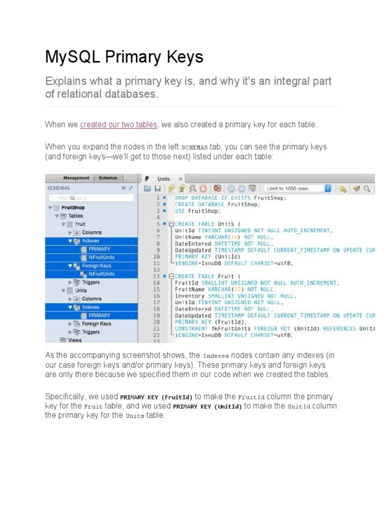 Mysql Primary Keys: Explains What A Primary Key Is, And Why It'S An ...