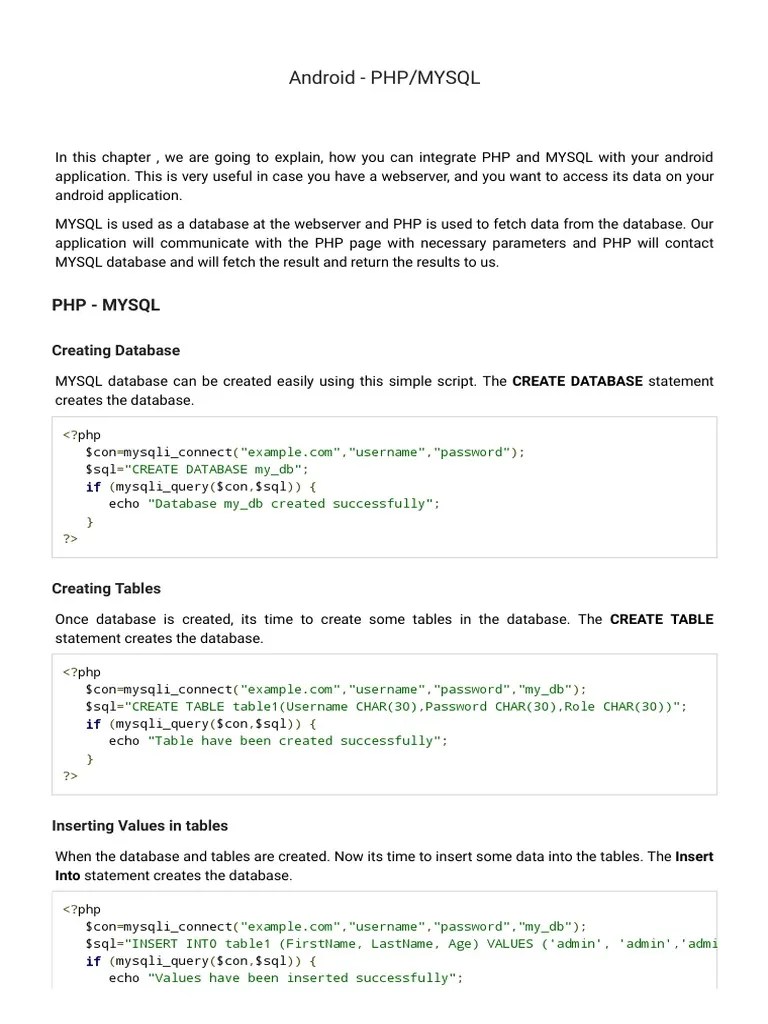 Android - PHP - MYSQL - Tutorialspoint PDF | PDF | Php | String ...