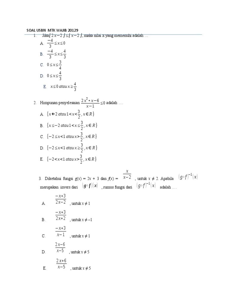 Latihan online soal un unbk unkp usbn matematika sma tahun 2020 versi 2 . Soal Usbn Mtk Wajib 2019 Final Pdf