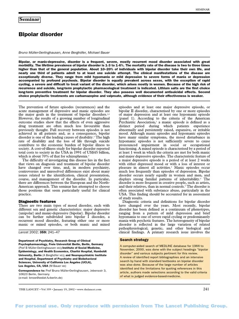 Bipolar Disorder: Seminar | PDF | Bipolar Disorder | Mania