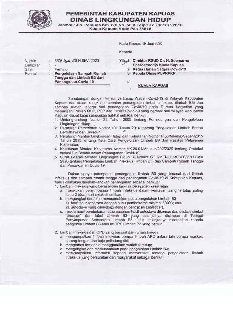 Pengelolaan Sampah Rumah Tangga Dan Limbah B3 Dari Penanganan COVID-19 | PDF