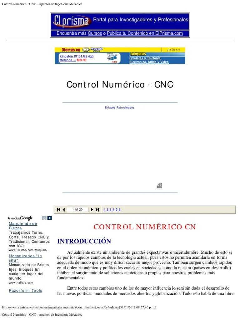 Control Numérico - CNC - Apuntes De Ingeniería Mecánica | PDF | Control ...