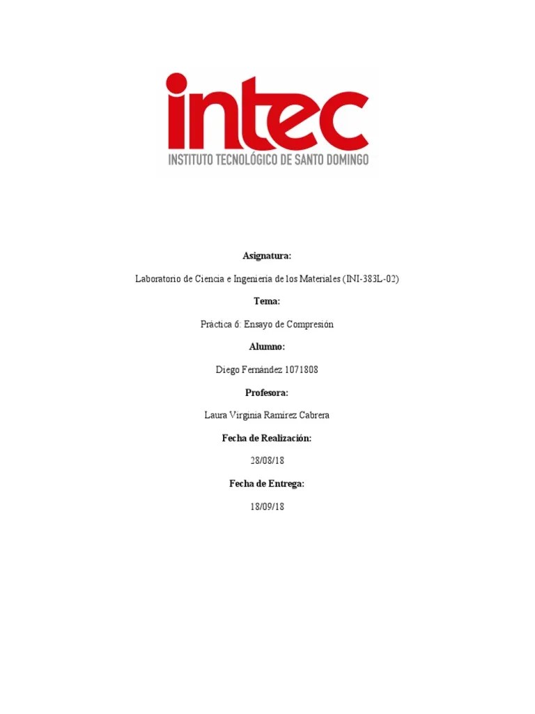 Practica 6 Ensayo De Compresion | PDF | Estrés (Mecánica) | Fractura