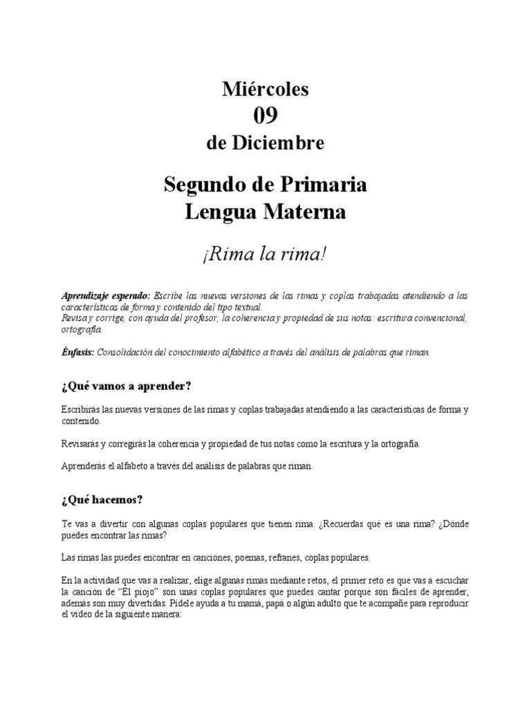 Una colección de ele pretérito indefinido hojas de trabajo imprimibles y ejercicios para descargar para enseñar sobre. Rsc Aw7pcylaud Mircoles09diciembreprimaria2dol Materna Pdf Rima Poesia