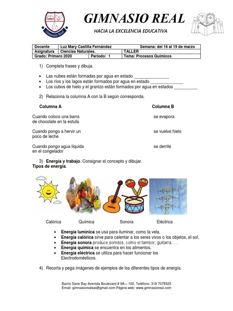 Taller 1 Ciencias Naturales Primero PDF | PDF | Agua | Química